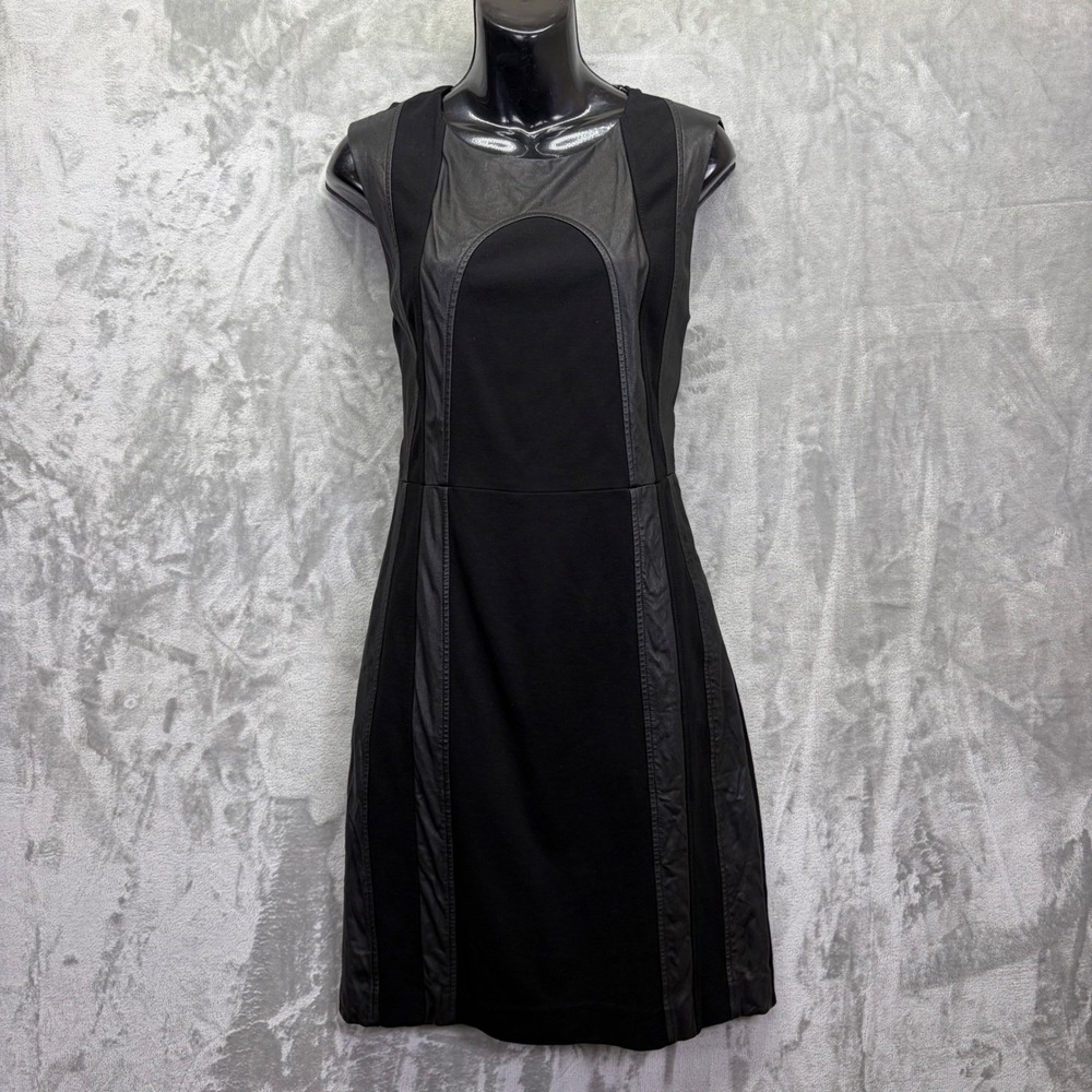 Diane Von Furstenberg Black Panel Leather-Trimmed Sleeveless Dress